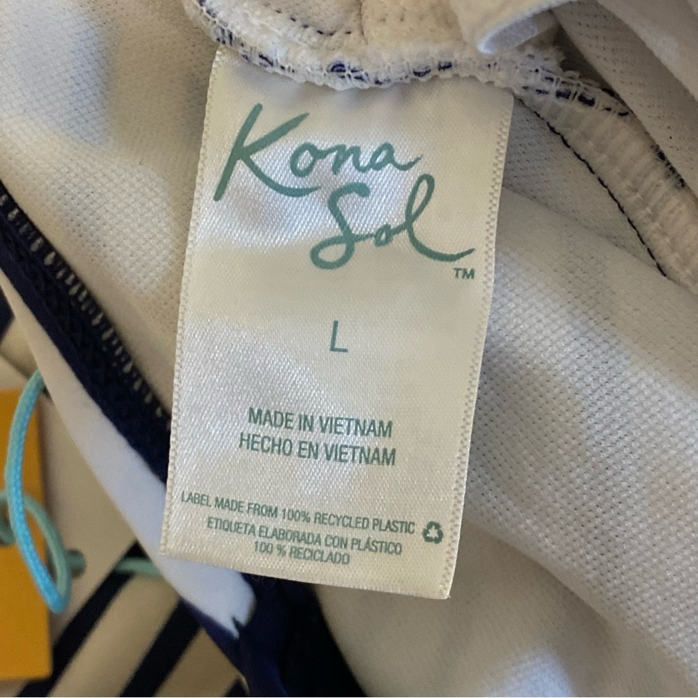Kona Sol Womens Swimsuit One Piece White Blue Striped Size Large - Picture 5 of 5